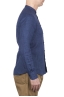SBU 01629 Camicia classica con collo coreano in lino blu 03