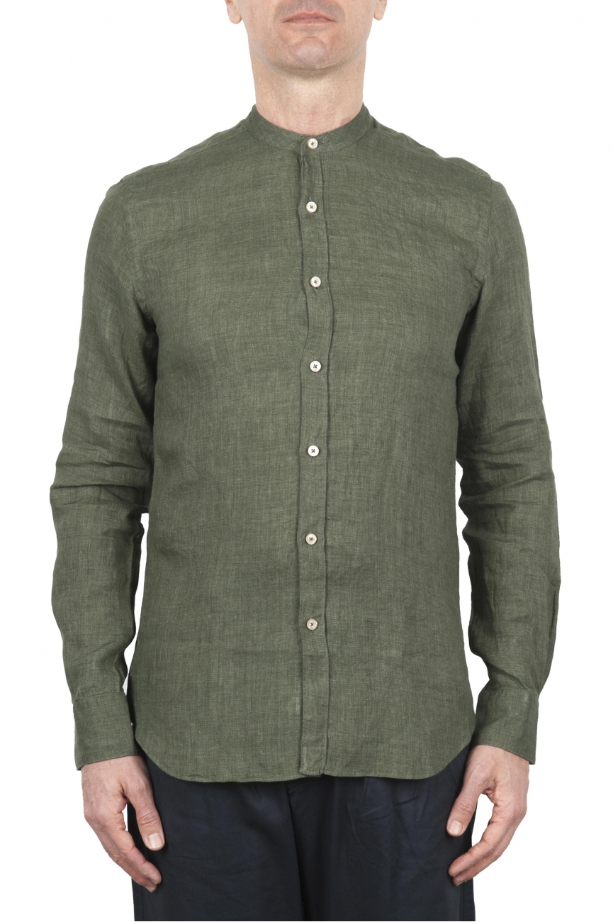 SBU 01630 Camisa clásica verde de lino de cuello mao 01