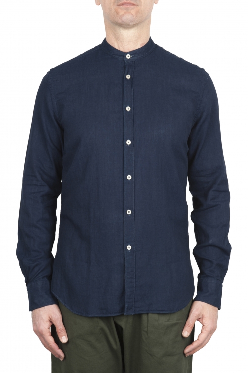SBU 01631 Classic mandarin collar indigo cotton shirt 01