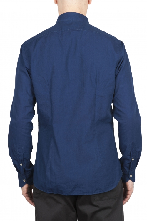 SBU 01635 Dark indigo chambray cotton shirt 01