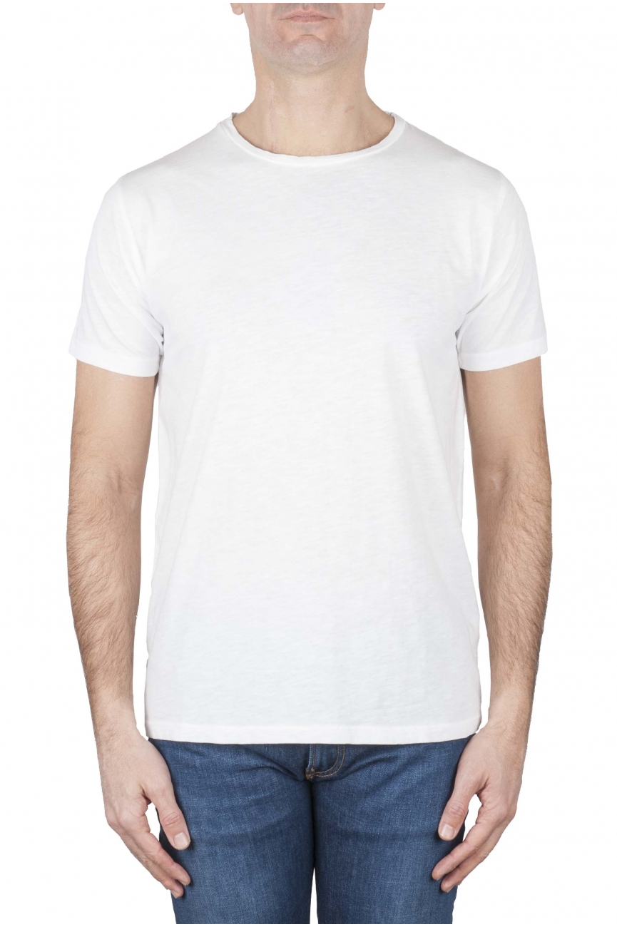 SBU 01637 T-shirt girocollo aperto in cotone fiammato bianca 01