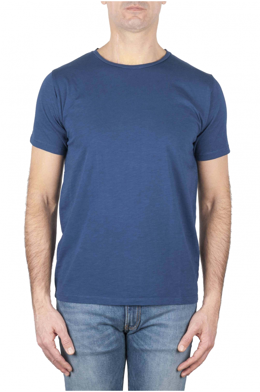 SBU 01638 T-shirt girocollo aperto in cotone fiammato blu 01
