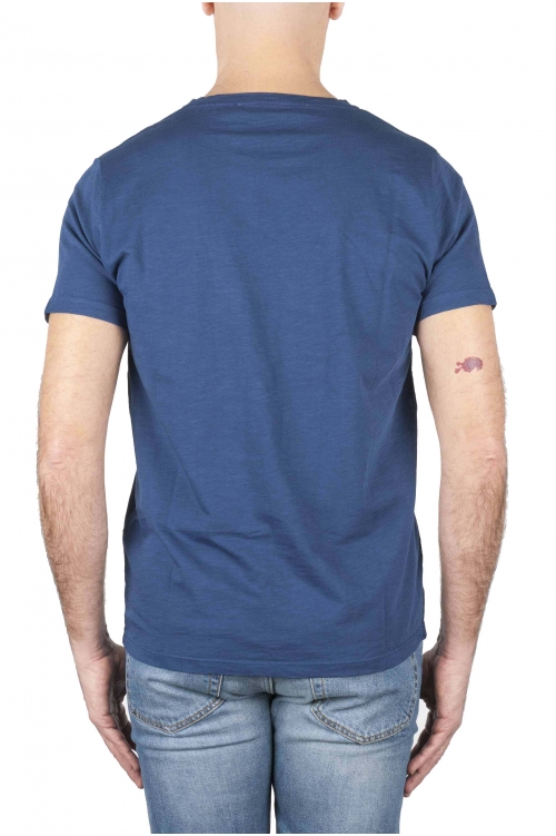 SBU 01638 T-shirt girocollo aperto in cotone fiammato blu 01