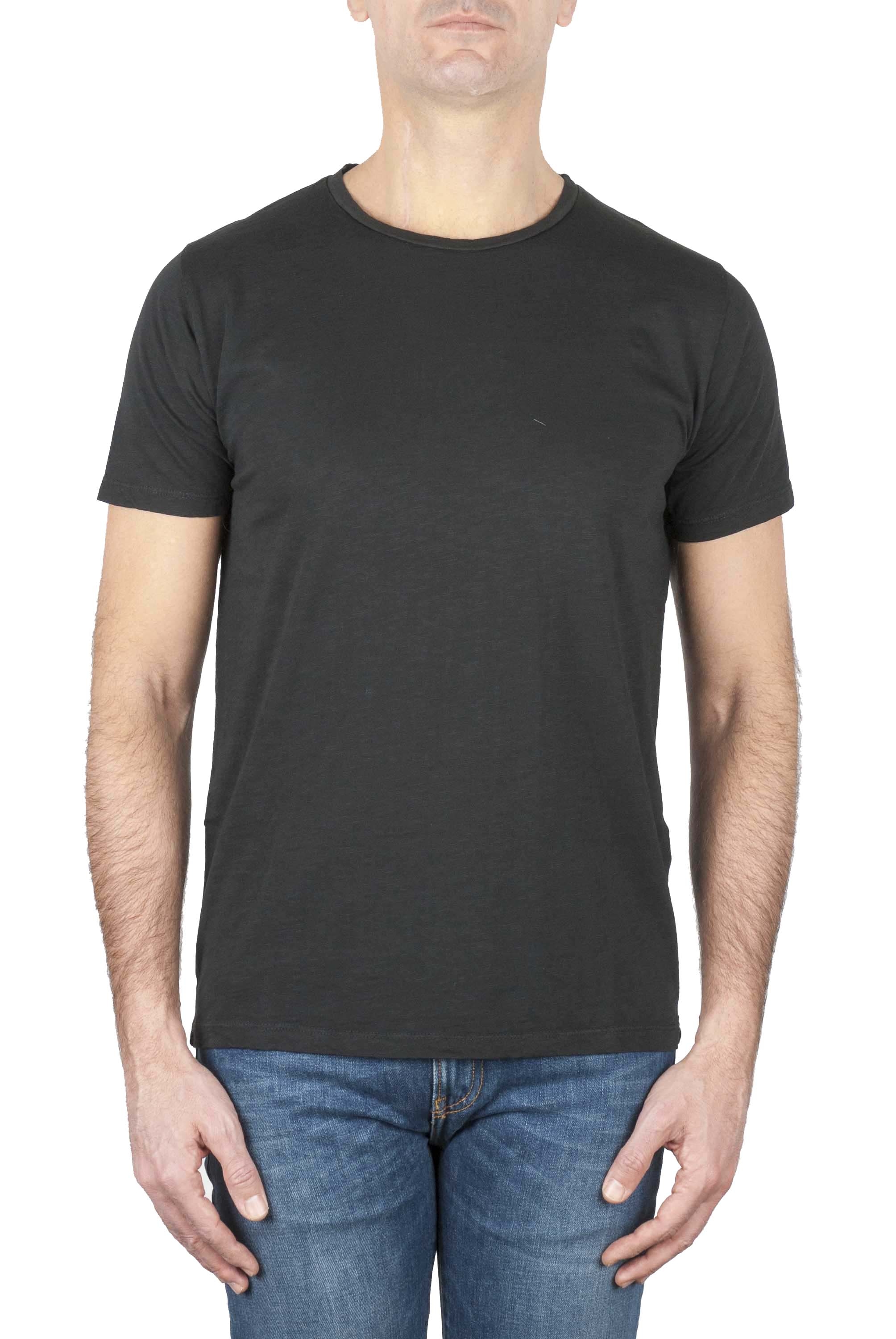 SBU 01644 T-shirt girocollo aperto in cotone fiammato nera 01