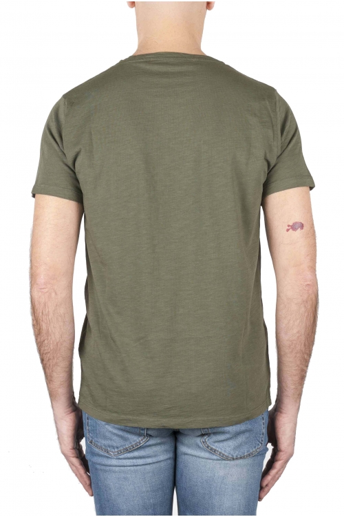 SBU 01645 T-shirt à col rond en coton flammé vert 01