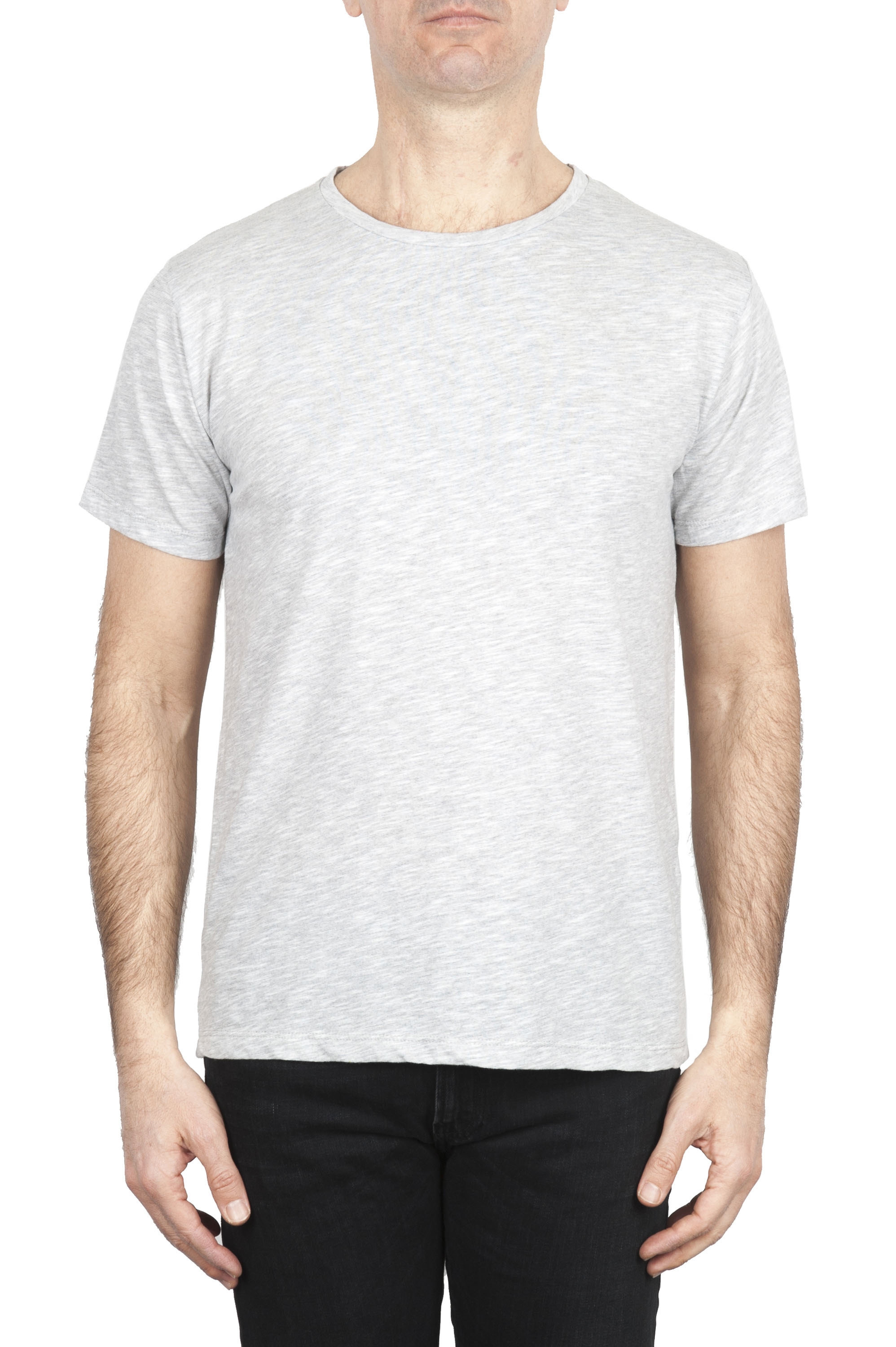 SBU 01646 T-shirt girocollo aperto in cotone fiammato grigio melange 01