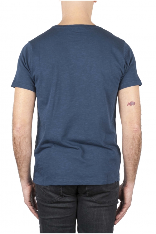 SBU 01648 T-shirt girocollo aperto in cotone fiammato blu 01