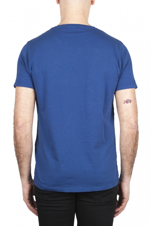 SBU 01649 T-shirt girocollo aperto in cotone fiammato blu 01