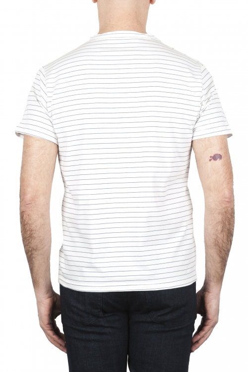 SBU 01650 Camiseta a rayas de algodón con cuello redondo en blanco y azul 01