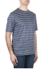 SBU 01651 T-shirt à col rond en lin rayé bleu et blanc 02