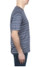 SBU 01651 T-shirt à col rond en lin rayé bleu et blanc 03