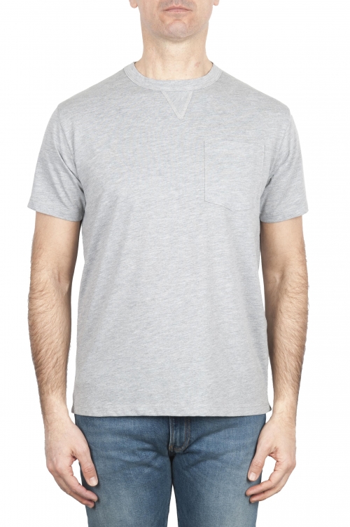SBU 01652 Camiseta de algodón gris melange de cuello redondo y bolsillo de parche 01