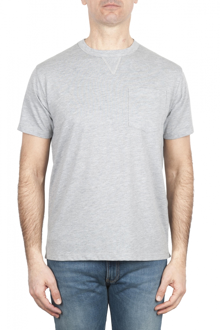 SBU 01652 T-shirt girocollo in cotone con taschino grigia melange 01