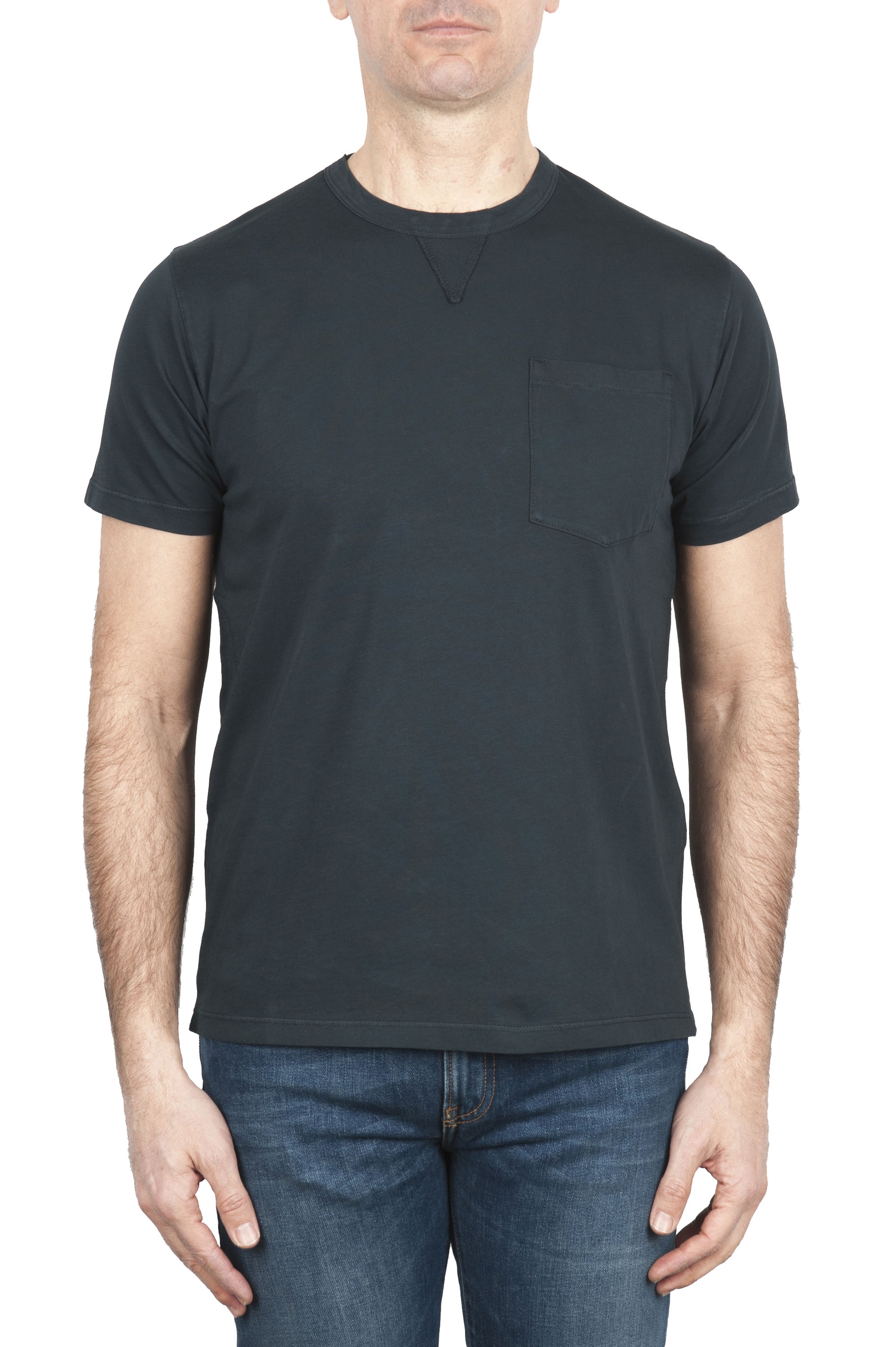 SBU 01653 T-shirt girocollo in cotone con taschino antracite 01