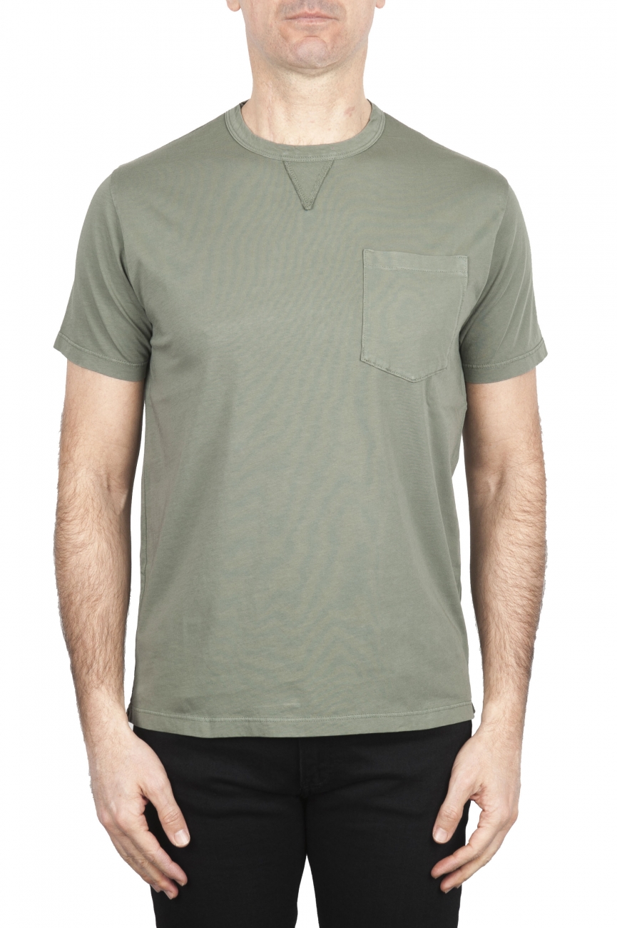 SBU 01654 T-shirt girocollo in cotone con taschino verde 01