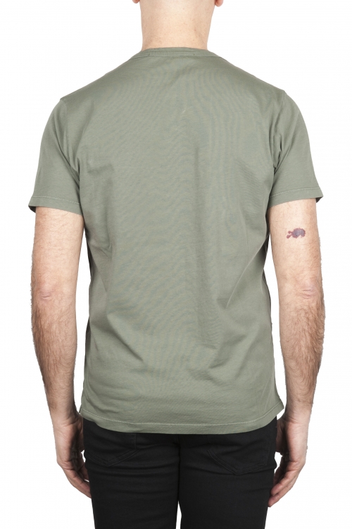 SBU 01654 Camiseta de algodón verde de cuello redondo y bolsillo de parche 01
