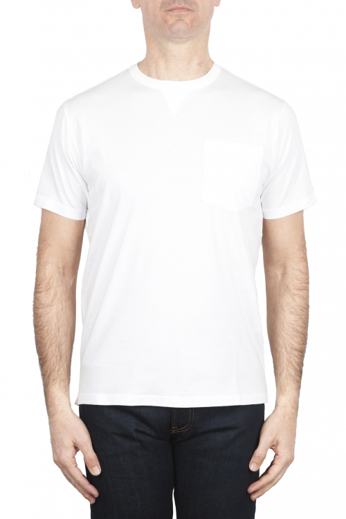 SBU 01655 T-shirt girocollo in cotone con taschino bianca 01