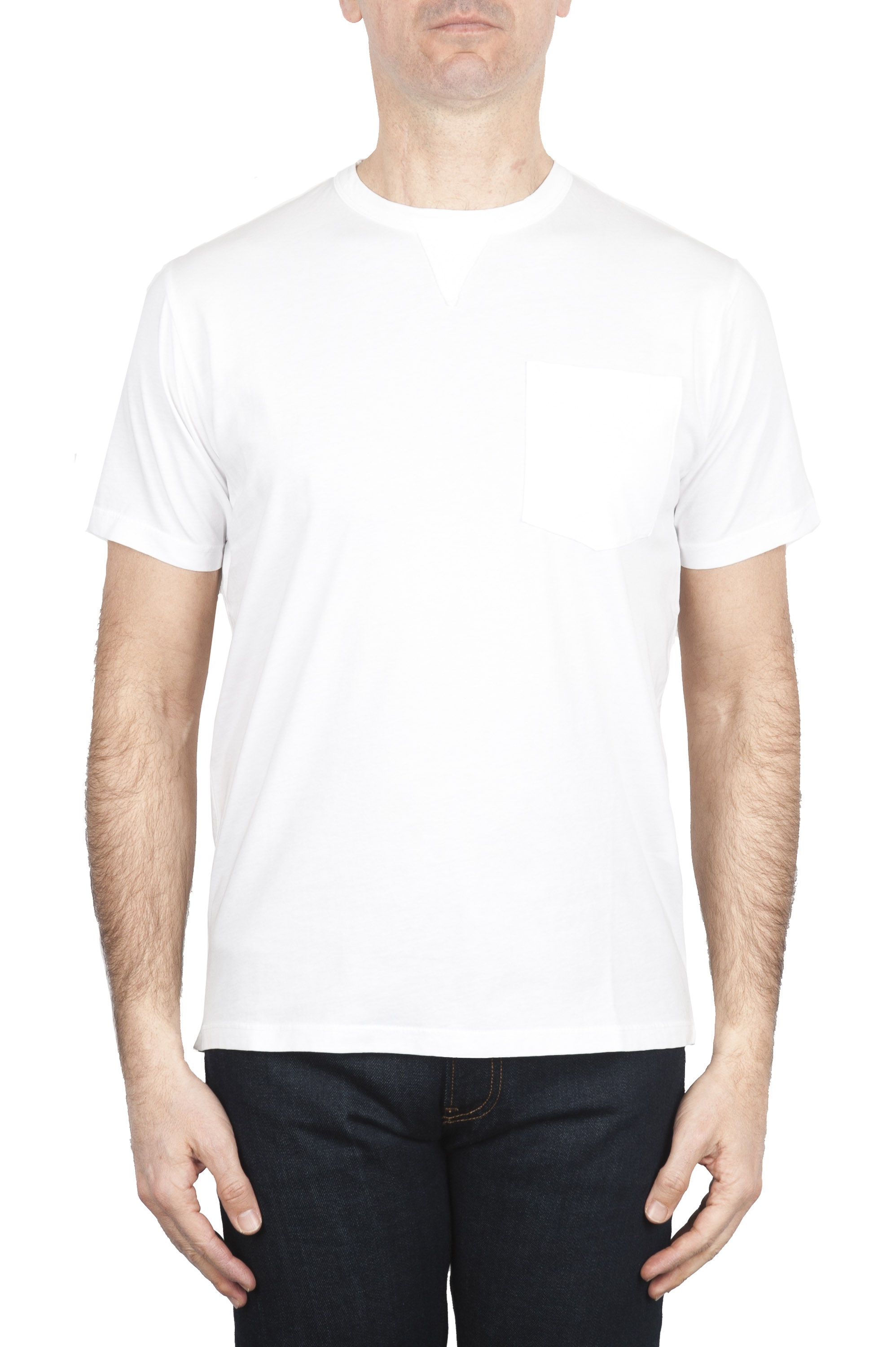 SBU 01655 T-shirt girocollo in cotone con taschino bianca 01