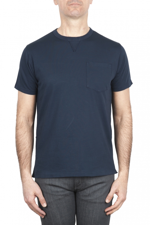 SBU 01656 Round neck patch pocket cotton t-shirt navy blue 01