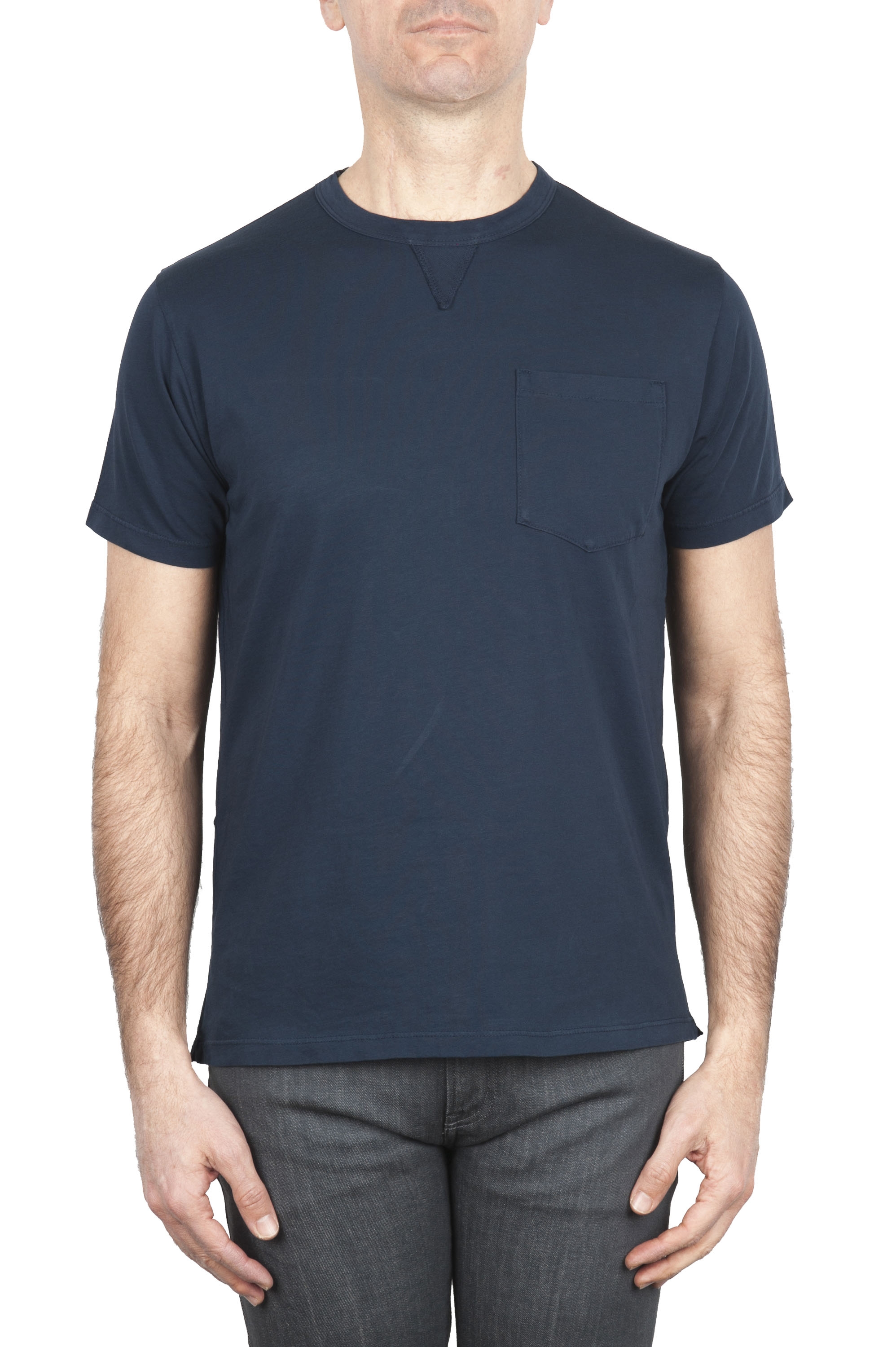 SBU 01656 Round neck patch pocket cotton t-shirt navy blue 01