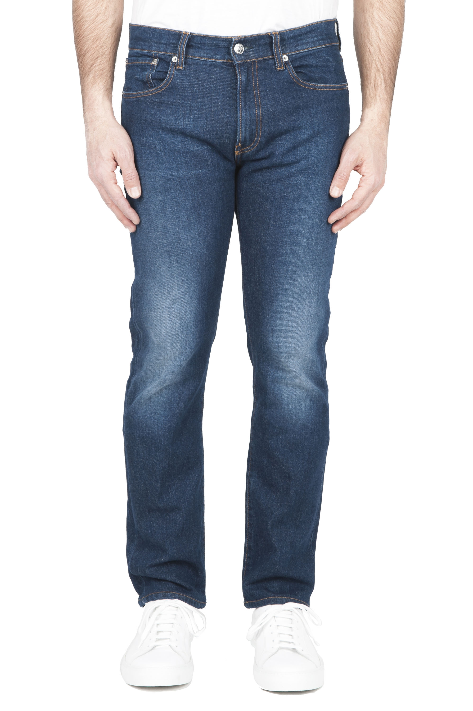 SBU 01453 Jeans en coton stretch délavé usé teinté indigo 01