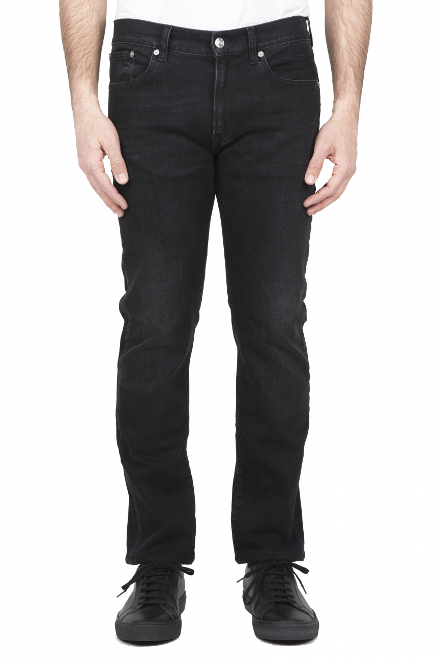 SBU 01455 Natural ink dyed stone washed black stretch cotton jeans 01