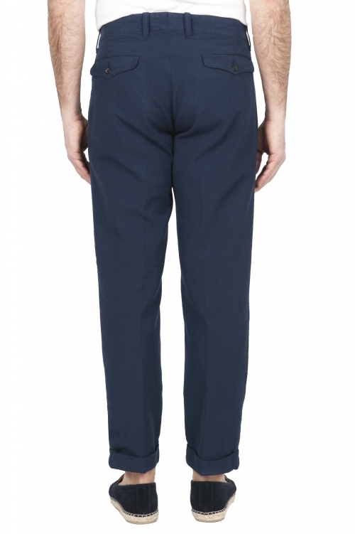 SBU 01675 Classic blue cotton pants with pinces and cuffs  01