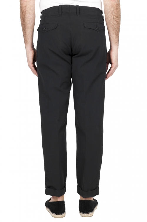 SBU 01676 Classic black cotton pants with pinces and cuffs  01