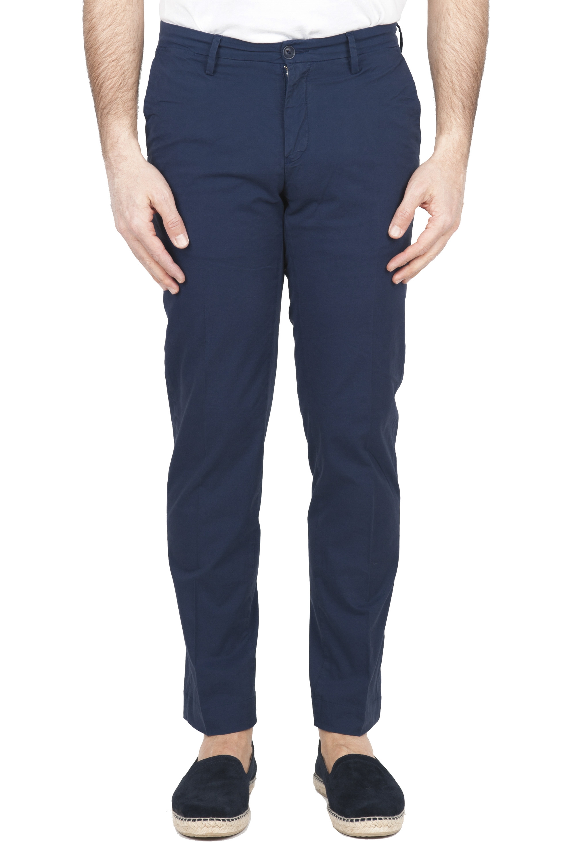 SBU 01684 Pantalones chinos clásicos en algodón elástico azul marino 01