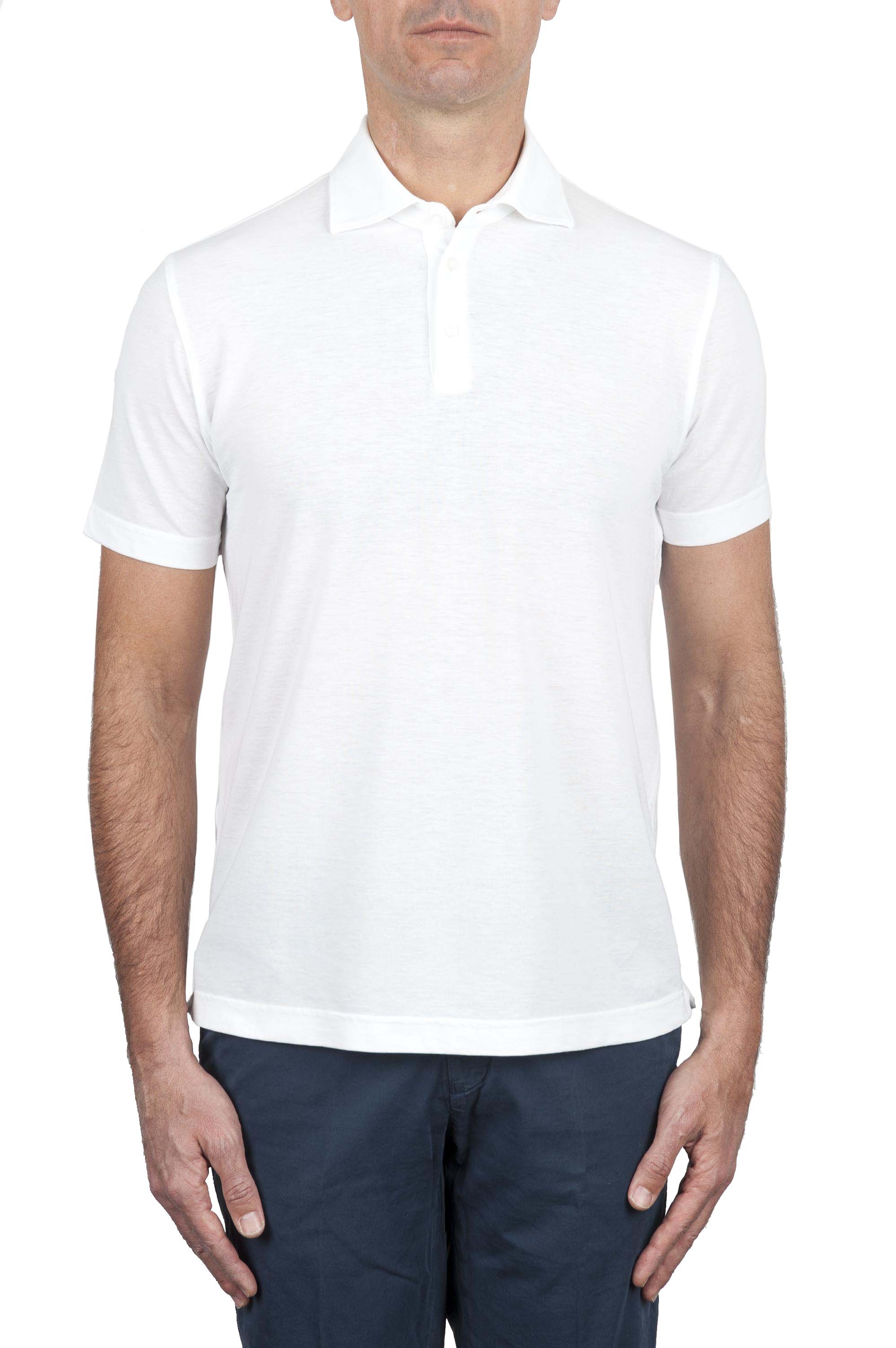 SBU 01689 Classic short sleeve white cotton crepe polo shirt 01