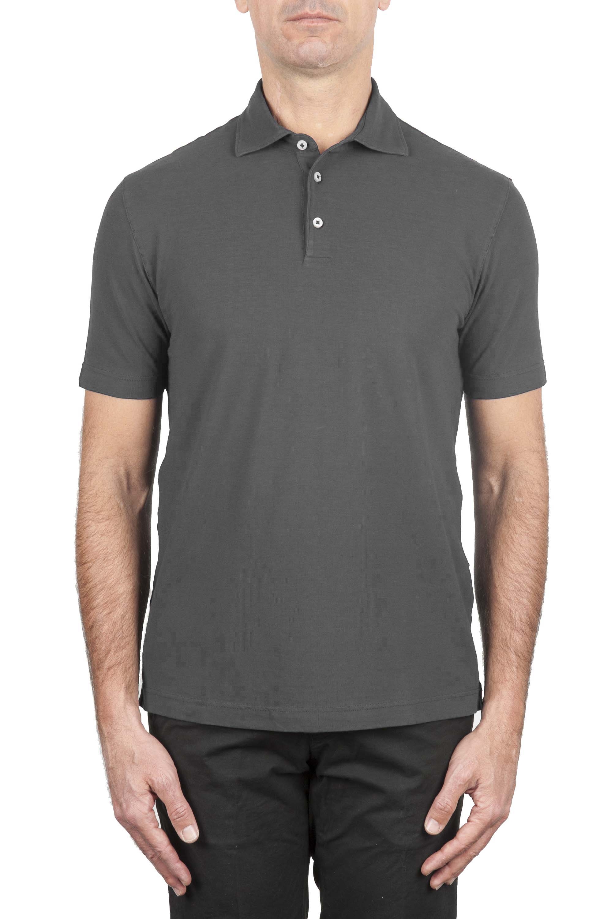 SBU 01691 Classic short sleeve grey cotton crepe polo shirt 01