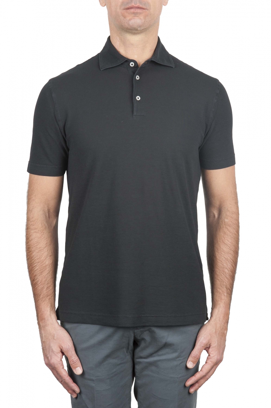 SBU 01693 Classic short sleeve black cotton crepe polo shirt 01