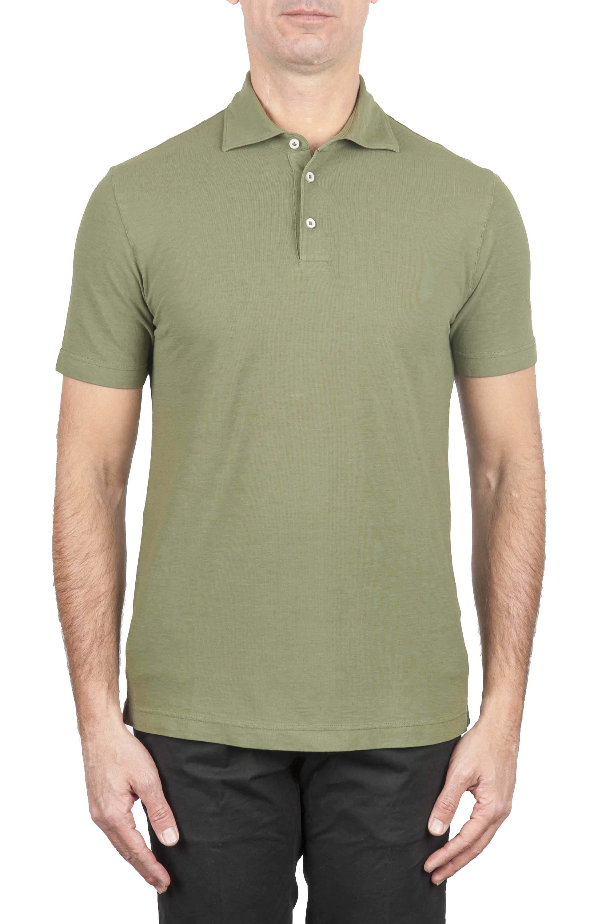 SBU 01694 Classic short sleeve green cotton crepe polo shirt 01