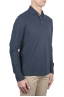 SBU 01710 Classic long sleeve blue cotton crepe polo shirt 02