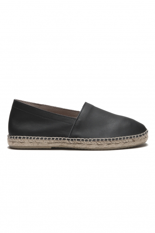 SBU 01705 Espadrilles en cuir noir d'origine avec semelle en caoutchouc 01