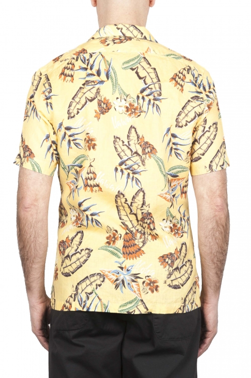 SBU 01716 Hawaiian printed pattern yellow cotton shirt 01