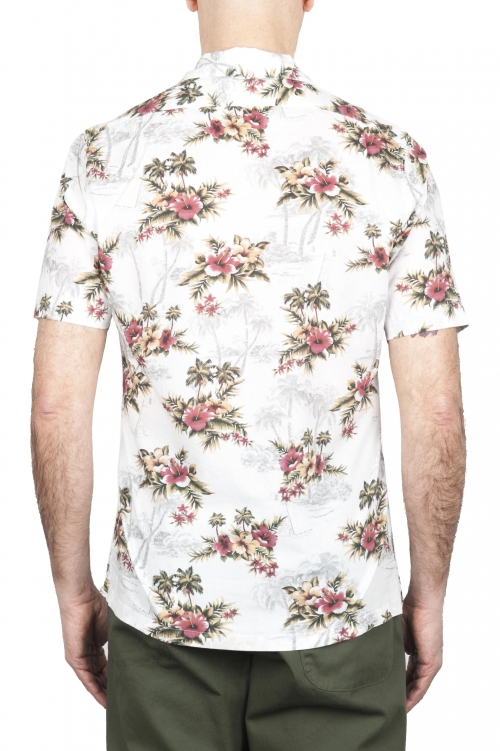 SBU 01718 Camisa hawaiana estampada de algodón blanca 01