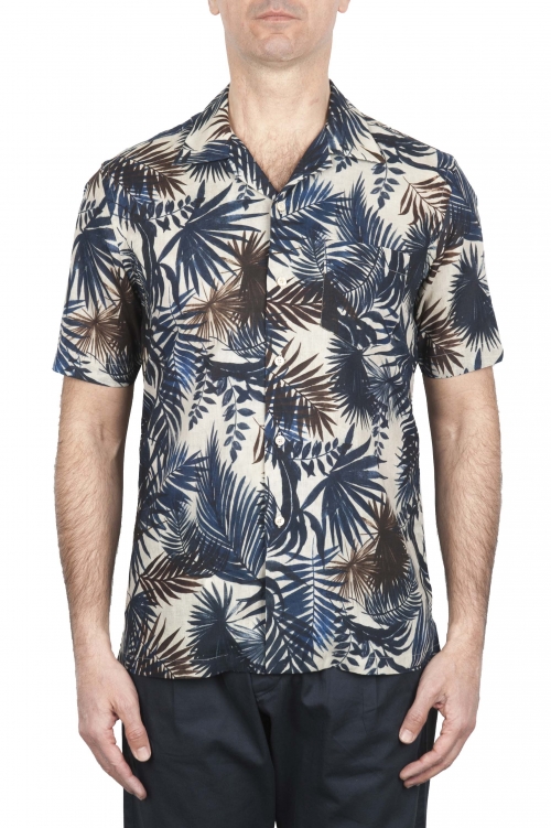 SBU 01719 Camisa hawaiana estampada de algodón azul 01
