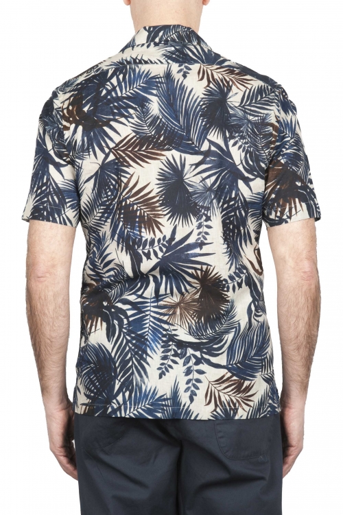 SBU 01719 Hawaiian printed pattern blue cotton shirt 01