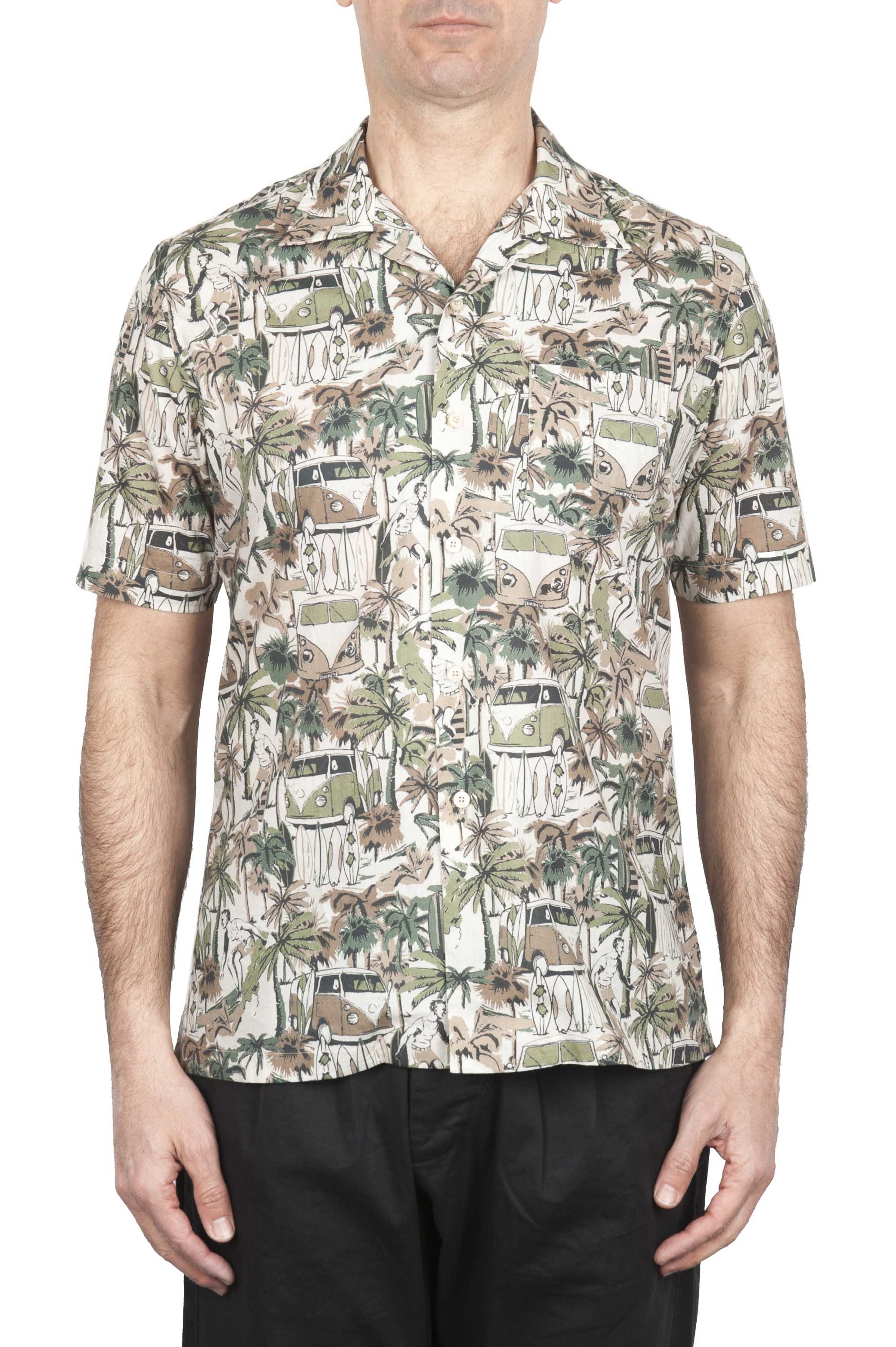 SBU 01720 Hawaiian printed pattern brown cotton shirt 01