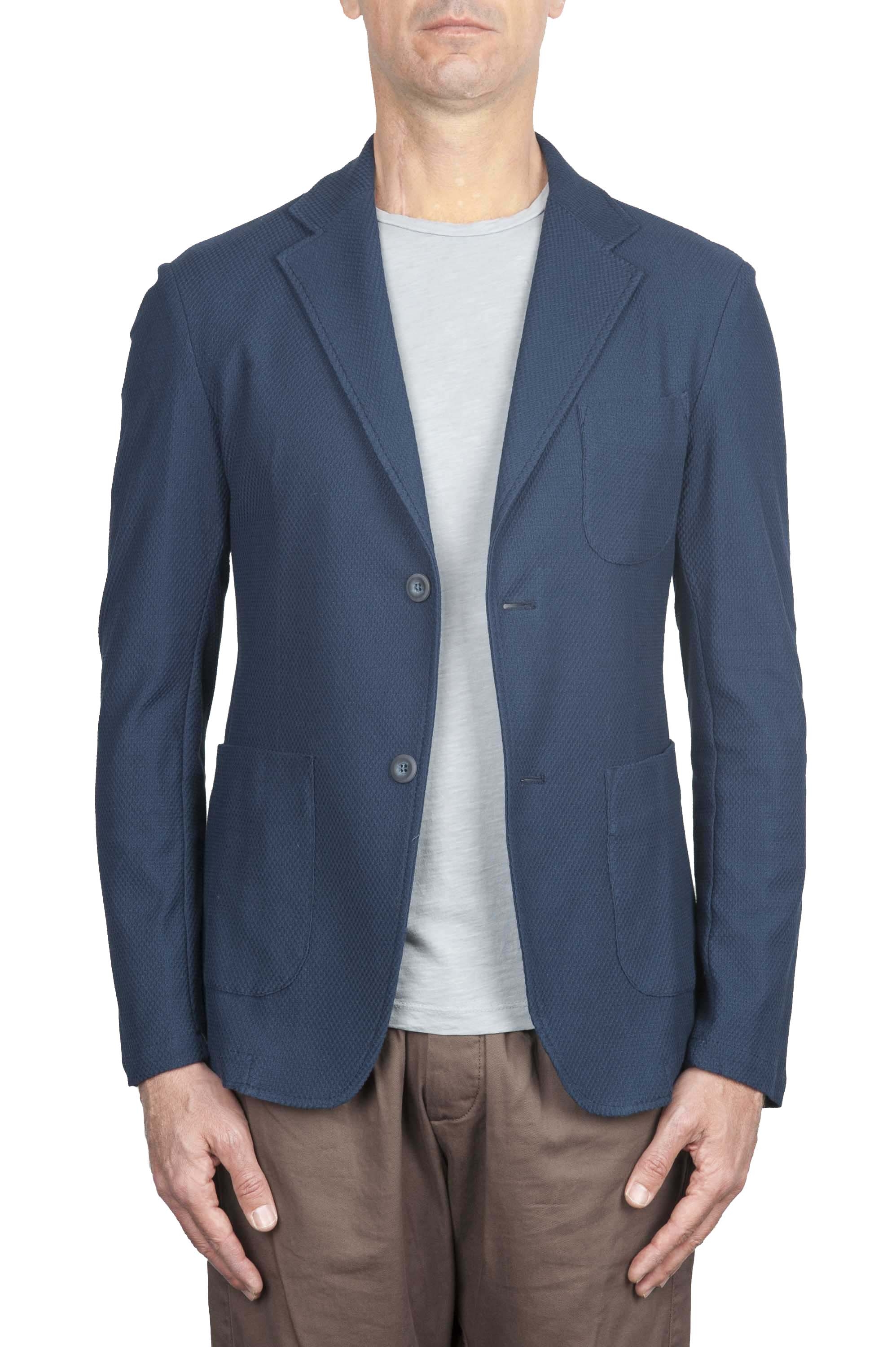 SBU 01735 Single breasted blue stretch cotton pique blazer 01