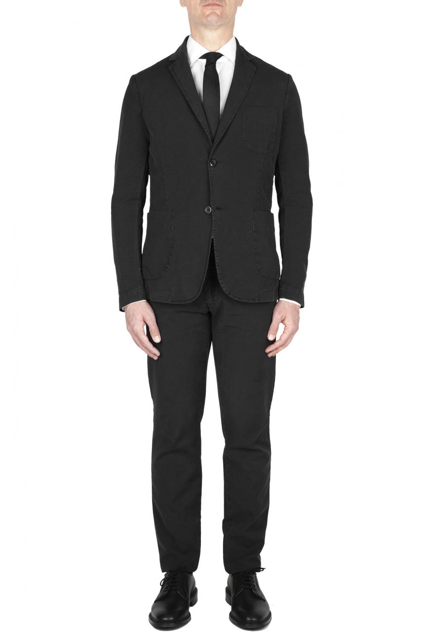 SBU 01744 Blazer y pantalón de traje deportivo de algodón negro 01