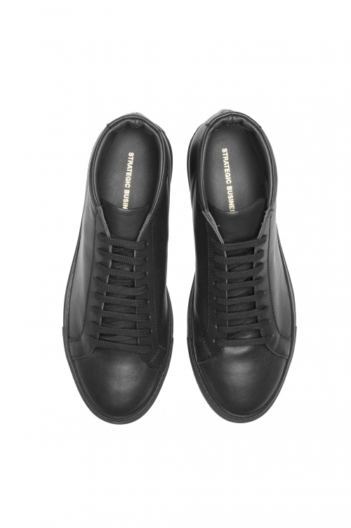 SBU 01524 Mid top lace up sneakers in black calfskin leather 01