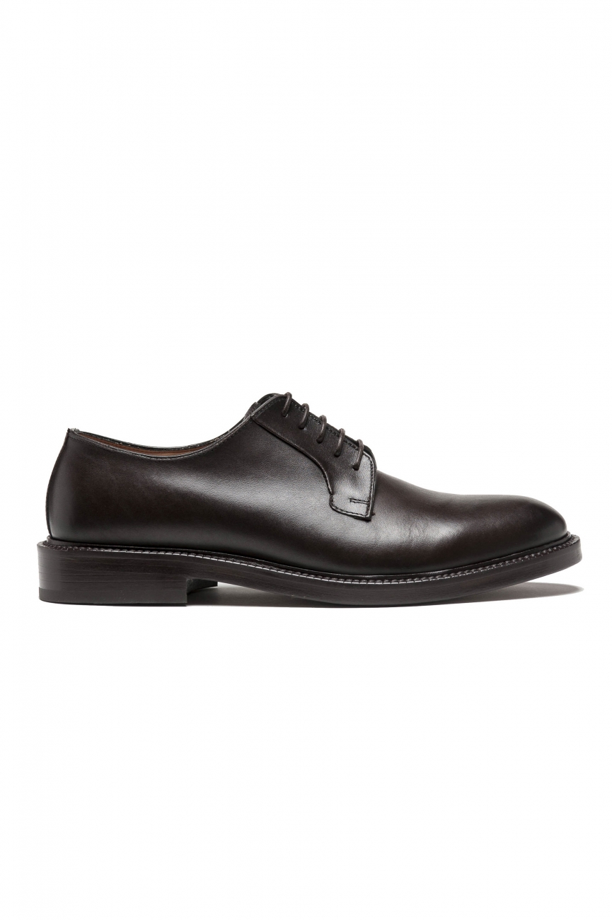 SBU 01503 Brown lace-up plain calfskin derbies with leather sole 01