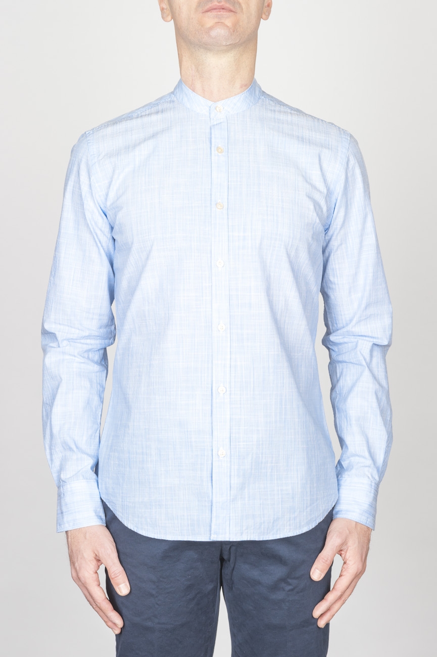 SBU - Strategic Business Unit - Classic Mandarin Collar White And Light Blue Super Cotton Shirt