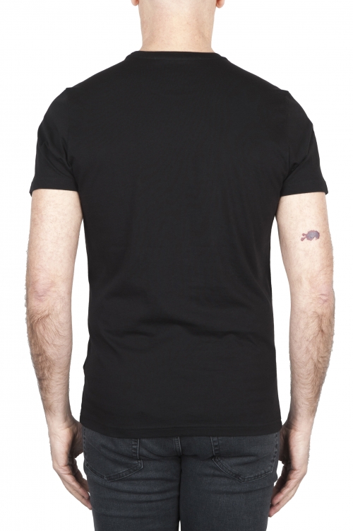 SBU 01799 T-shirt noir à col rond imprimé à la main 01