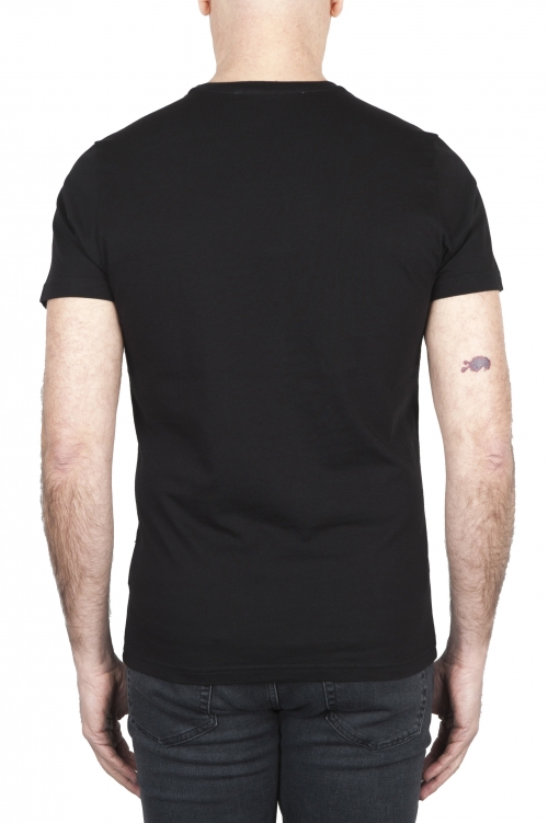 SBU 01802 Round neck black t-shirt printed by hand 01