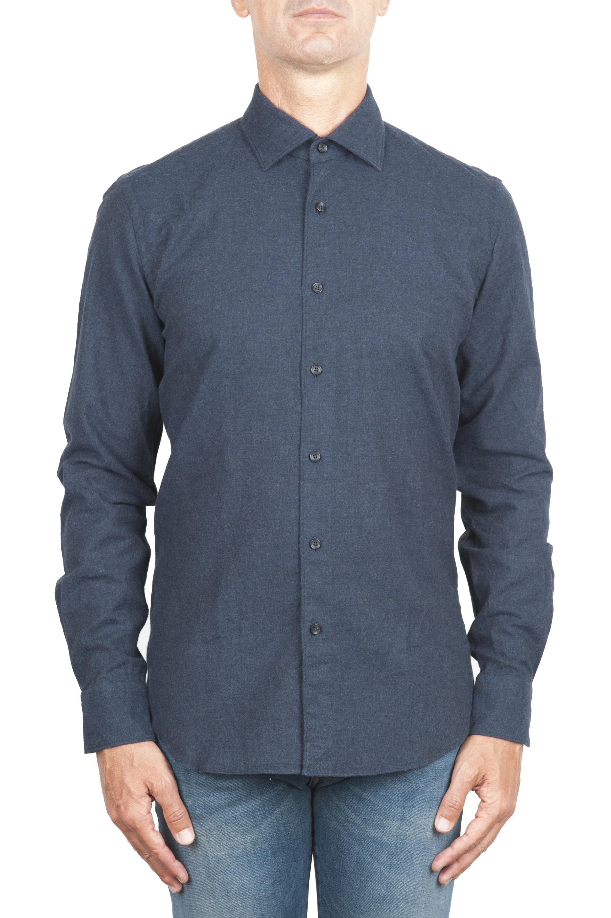 SBU 01309_19AW Plain soft cotton blue navy flannel shirt 01