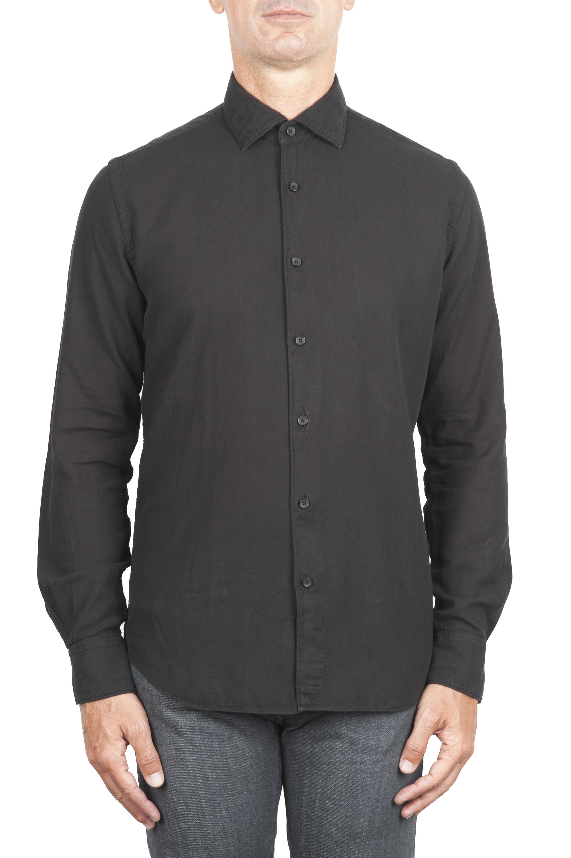 SBU 01318_19AW Black cotton twill shirt 01