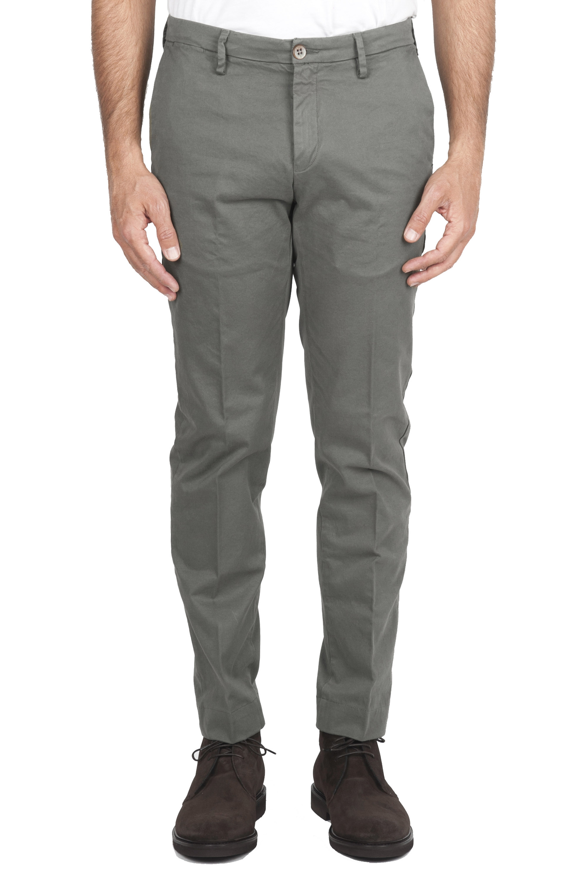 SBU 01538_19AW Classic chino pants in green stretch cotton 01